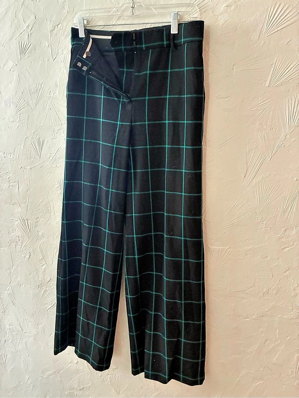 Plaid Wide Leg Pants in Black & Green